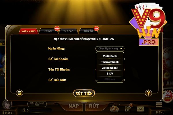 Rút tiền V9Win trực tiếp về tài khoản nhanh chóng